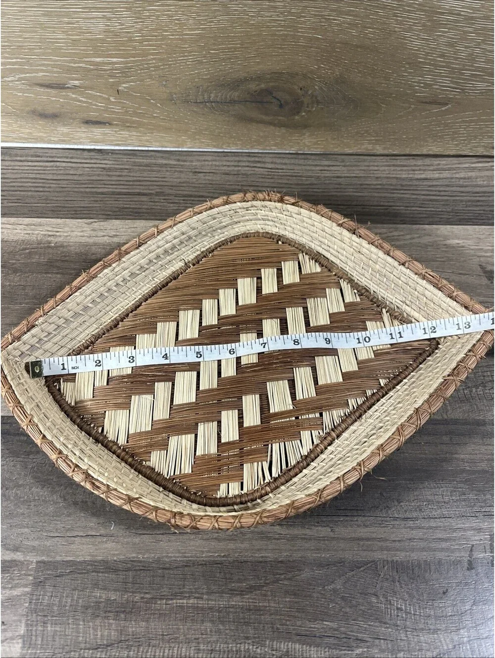 Vintage Hand Woven Wicker Tray Brown Accents Wall Art 12”
